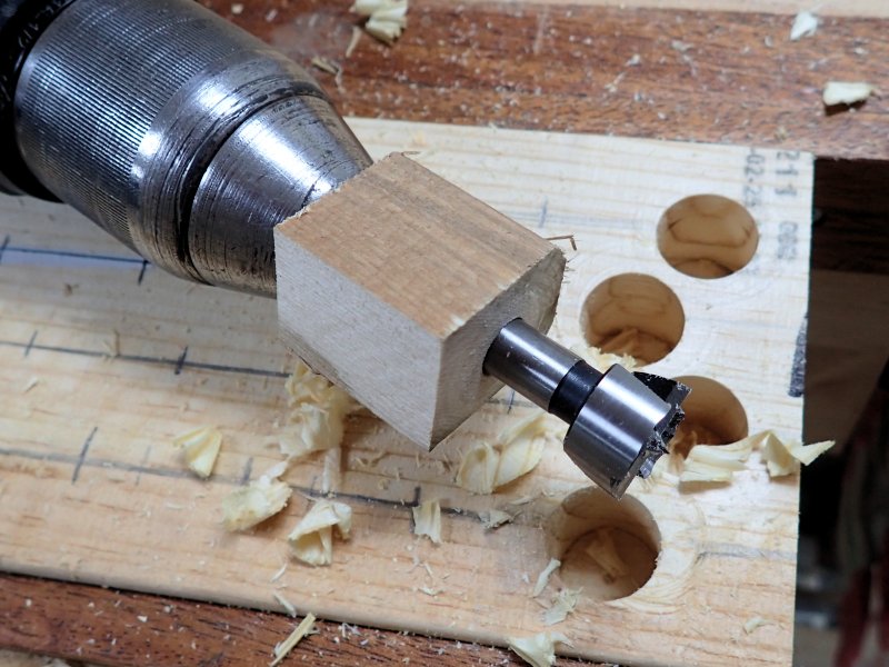 wooden block depth stop for the drill bit